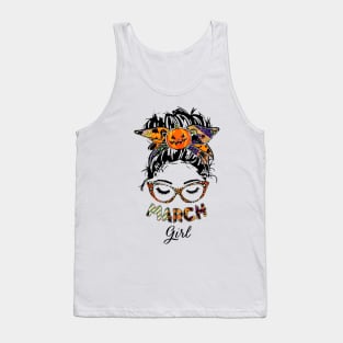 March Girl Halloween Face Wink Eyes Pumpkin Tank Top